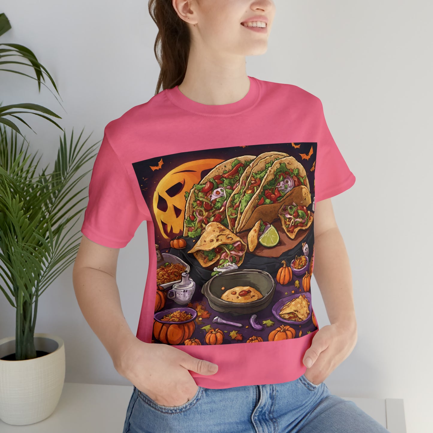 Halloween and Tacos T-Shirt | Halloween Gift Ideas Charity Pink T-Shirt Petrova Designs
