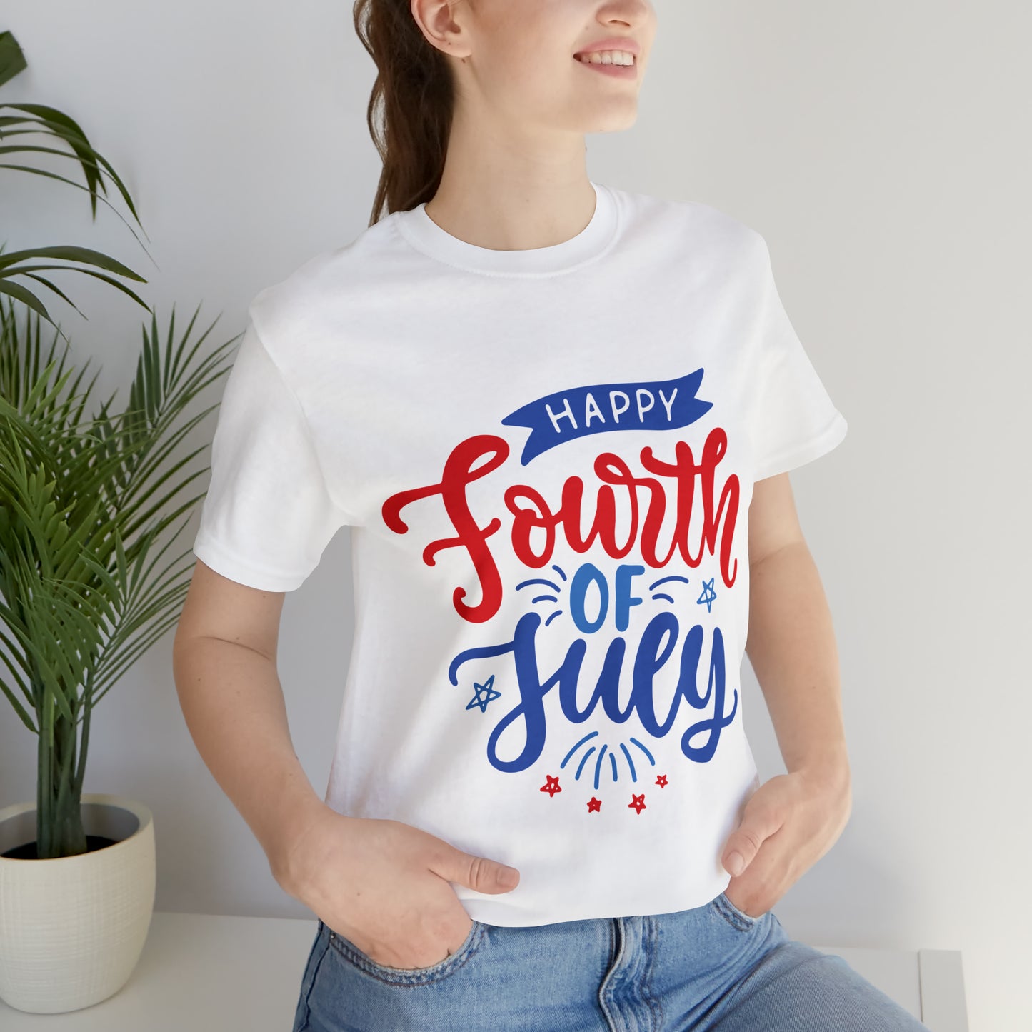 White T-Shirt Tshirt Design Gift for Friend and Family Short Sleeved Shirt July 4th Independence Day Petrova Designs