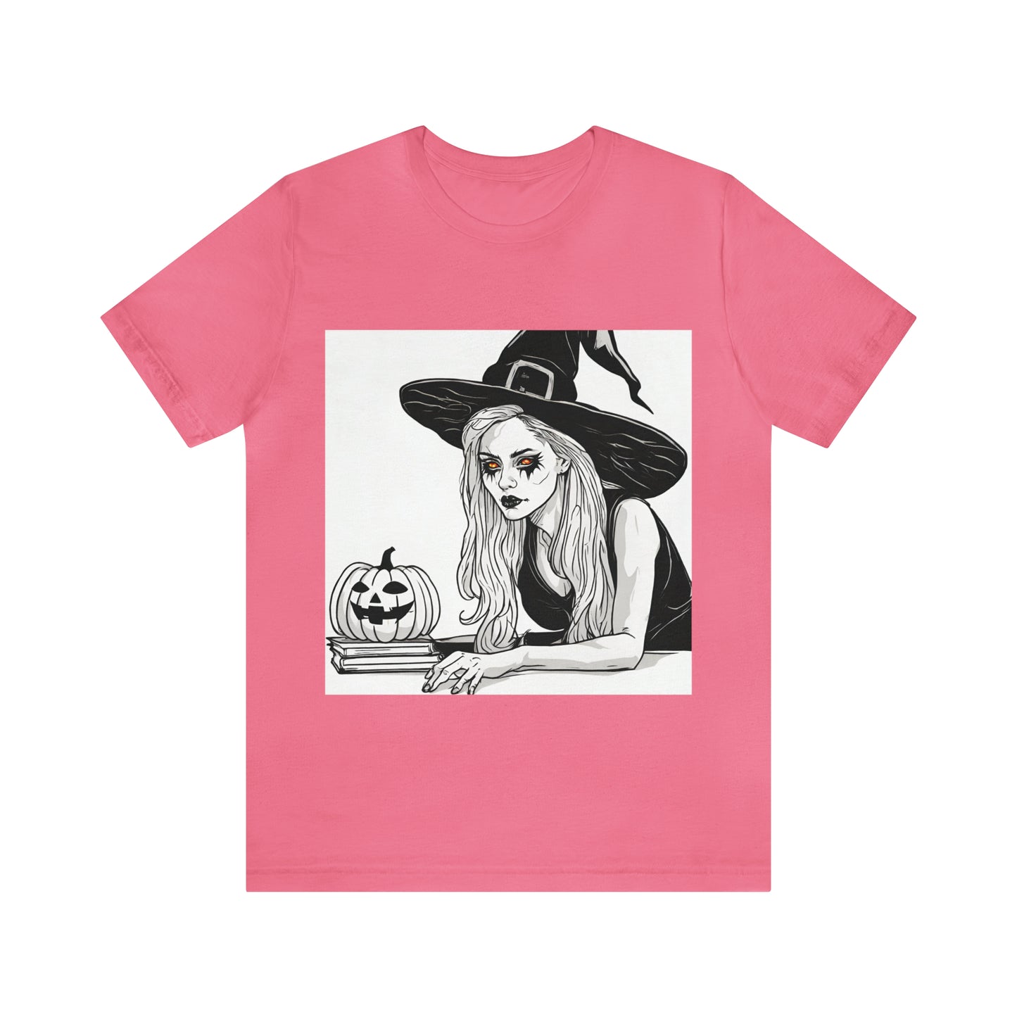 Halloween Witch And Pumpkin T-Shirt | Halloween Gift Ideas Charity Pink T-Shirt Petrova Designs