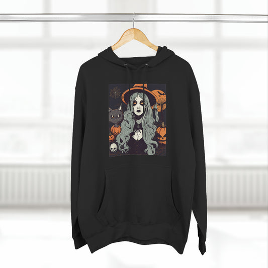 Halloween Witch and A Cat Hoodie | Halloween Gift Ideas Black Hoodie Petrova Designs