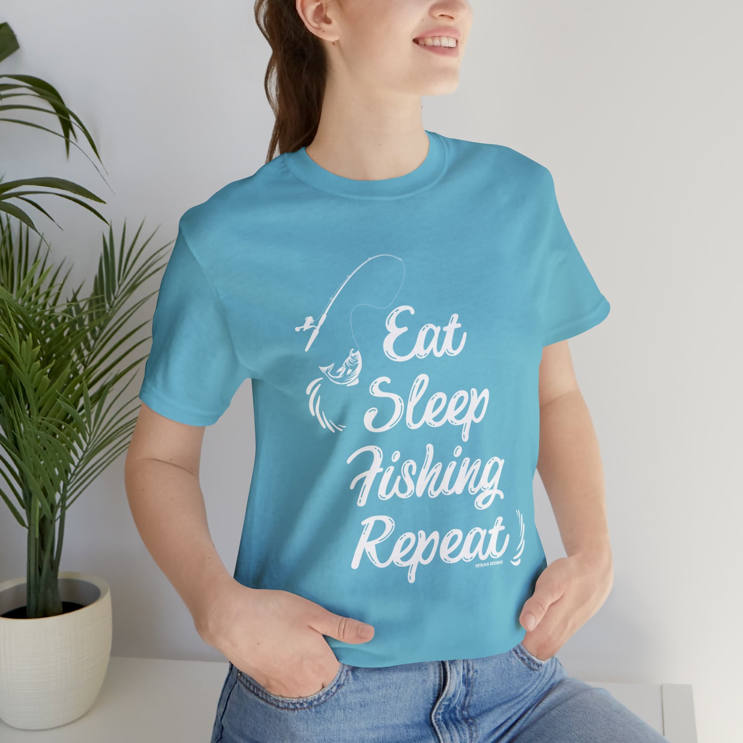 Turquoise T-Shirt Tshirt Design Gift for Friend and Family Short Sleeved Shirt Fishing Hobby Aesthetic Petrova Designs
