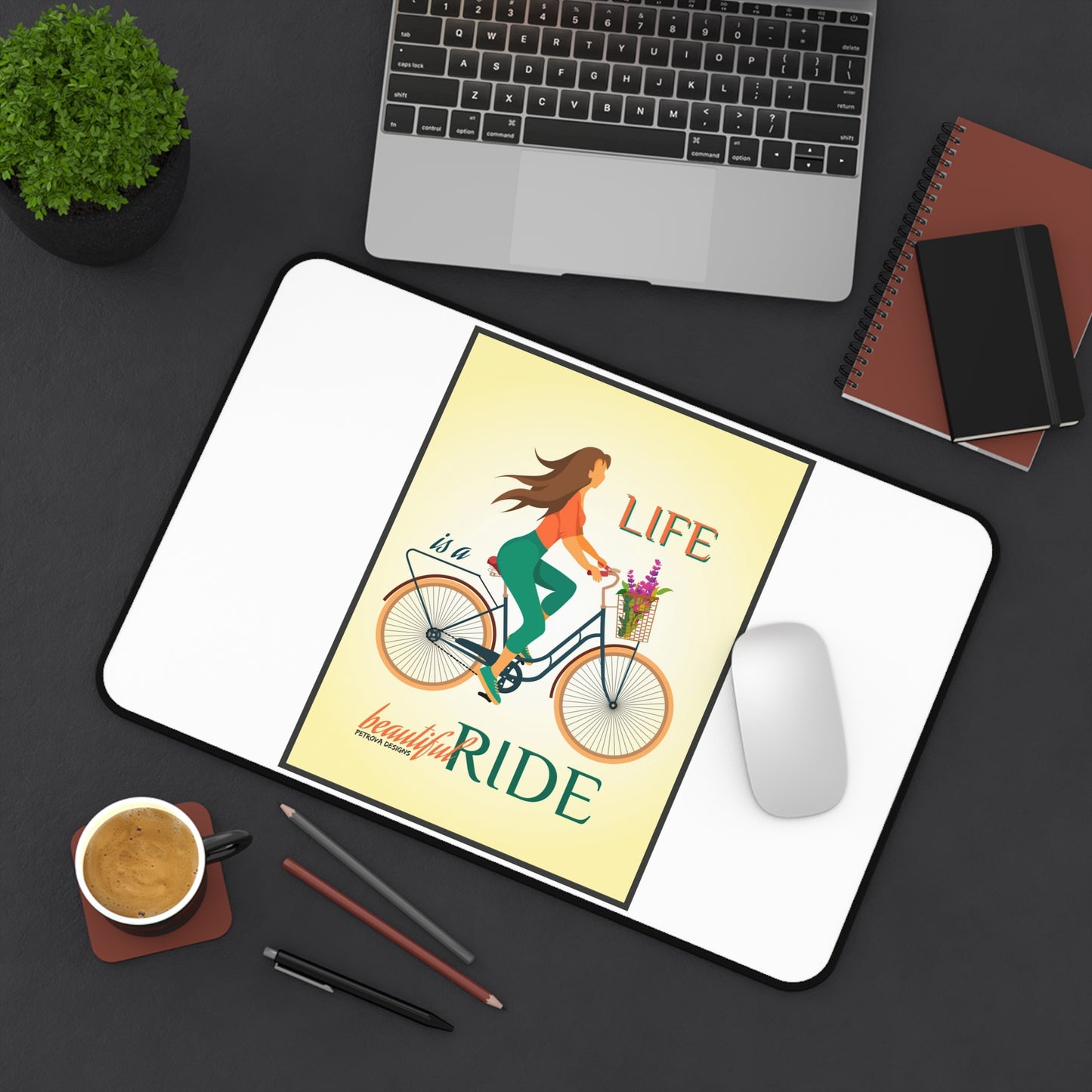 Desk Mat for Cyclist | Cycling Lover (12" × 18" - multiple background colors) Home Decor Petrova Designs