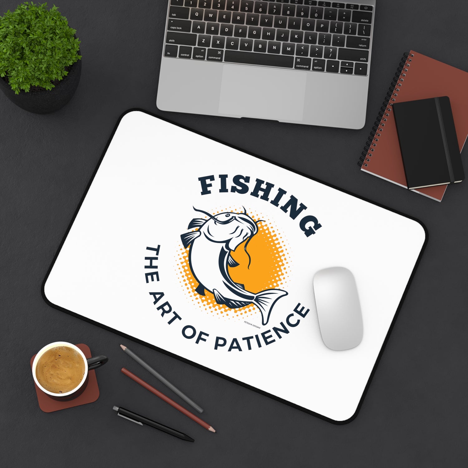 Desk Mat for Fisher | Fishing Hobby (12" × 18" - multiple background colors) Home Decor Petrova Designs