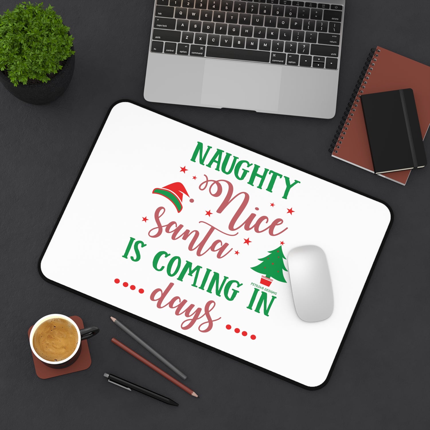 Santa Is Coming Desk Mat (12" × 18" - multiple background colors) Home Decor Petrova Designs