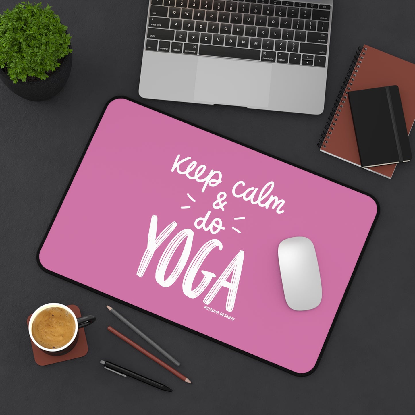 Keep Calm and Do Yoga Desk Mat (12" × 18" - multiple background colors) Home Decor Petrova Designs