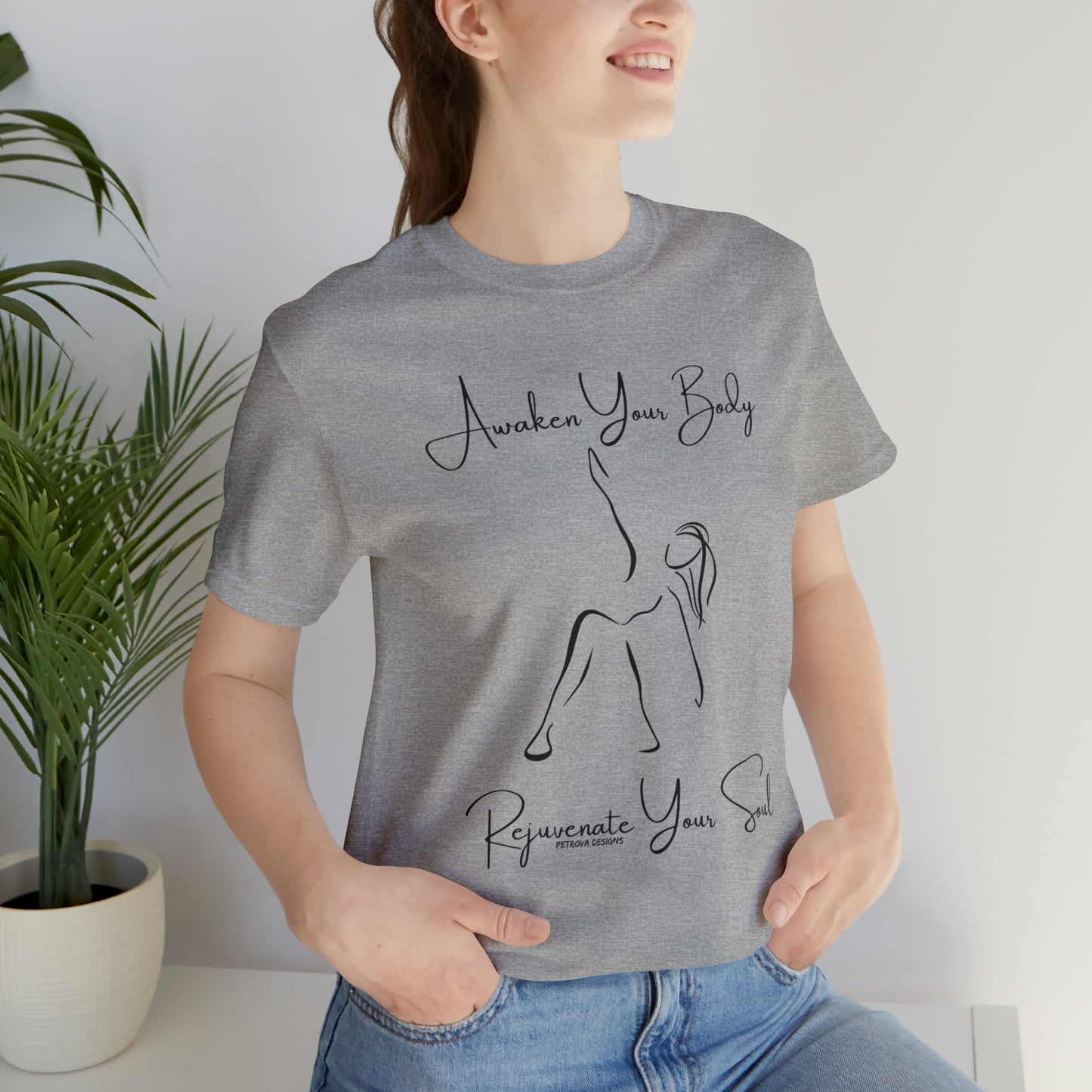 Athletic Heather T-Shirt Tshirt Design Gift for Friend and Family Short Sleeved Shirt Yoga Petrova Designs