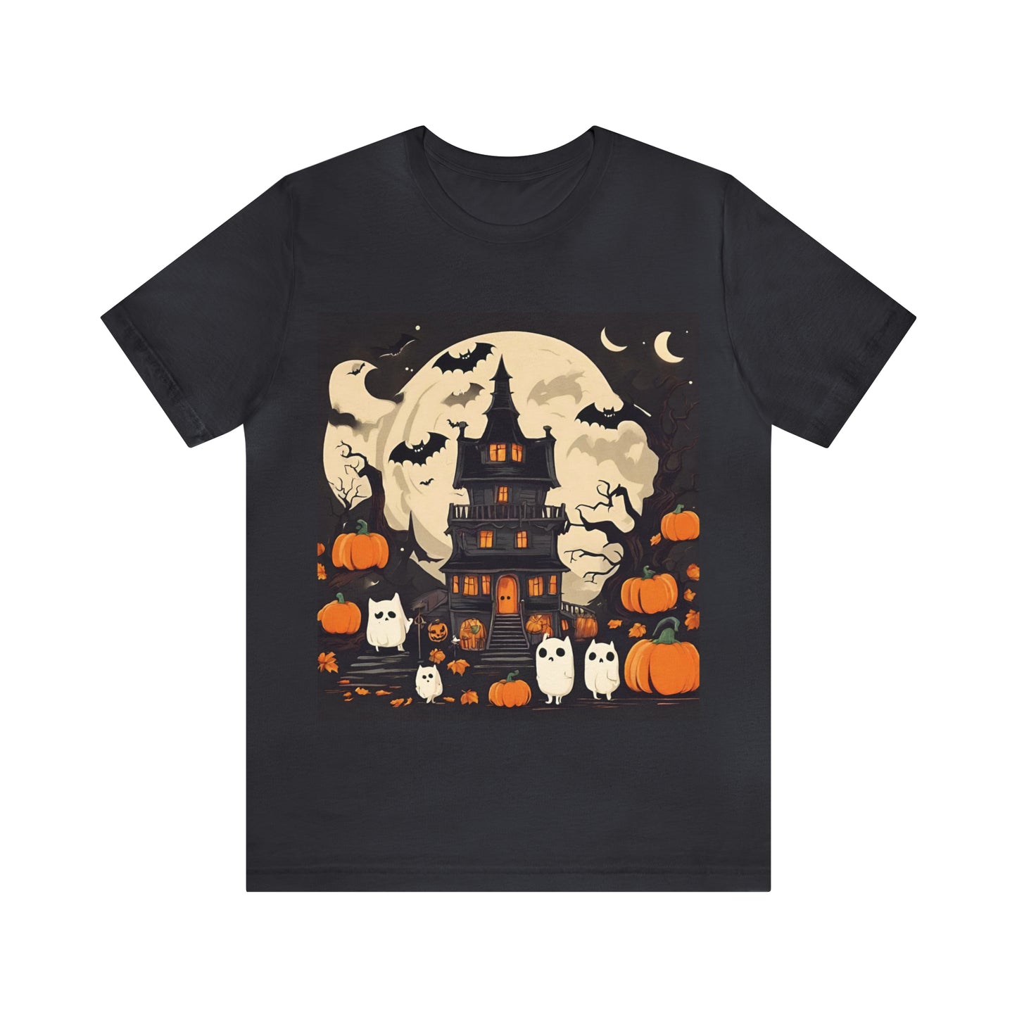 Halloween T-Shirt With Scary House | Halloween Gift Ideas Dark Grey T-Shirt Petrova Designs