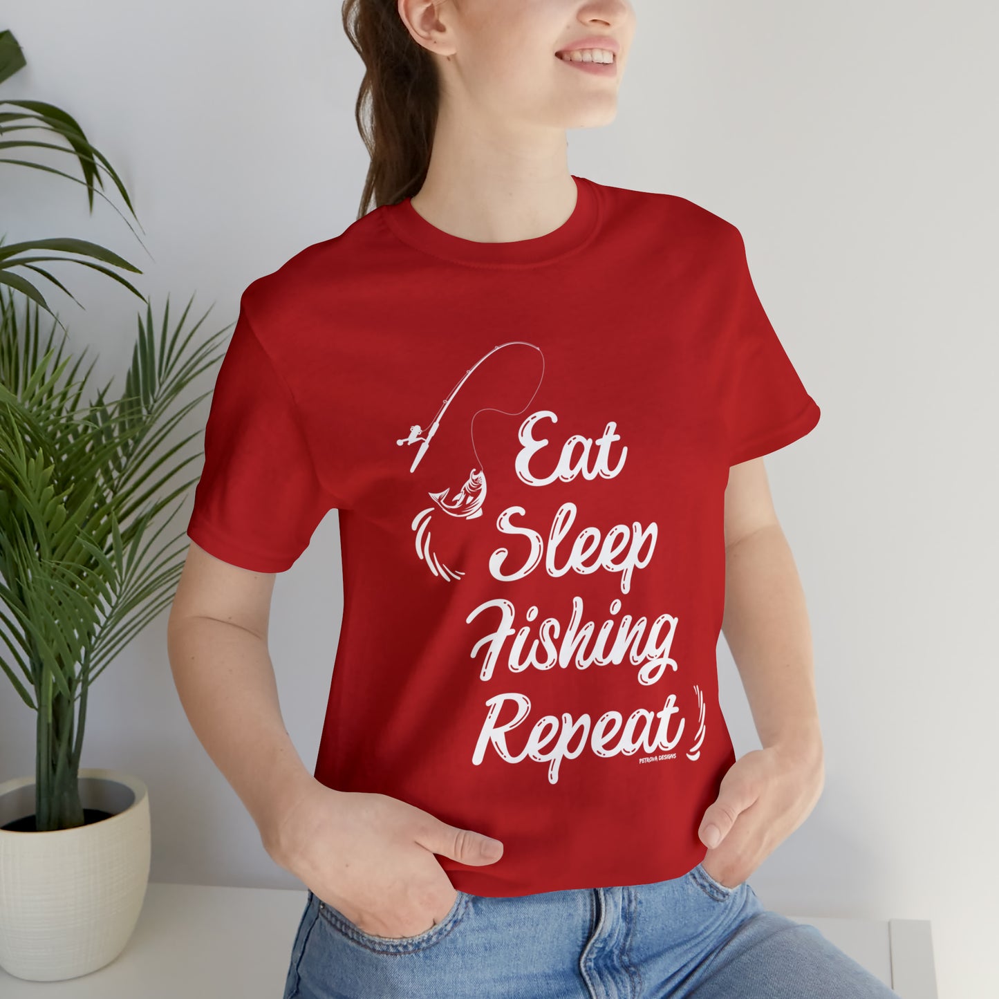 Red T-Shirt Tshirt Design Gift for Friend and Family Short Sleeved Shirt Fishing Hobby Aesthetic Petrova Designs