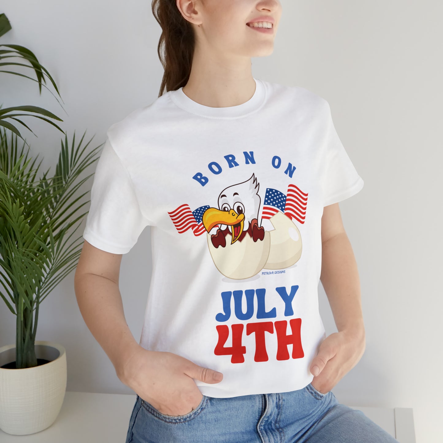 White T-Shirt Tshirt Design Gift for Friend and Family Short Sleeved Shirt 4th of July Independence Day Petrova Designs
