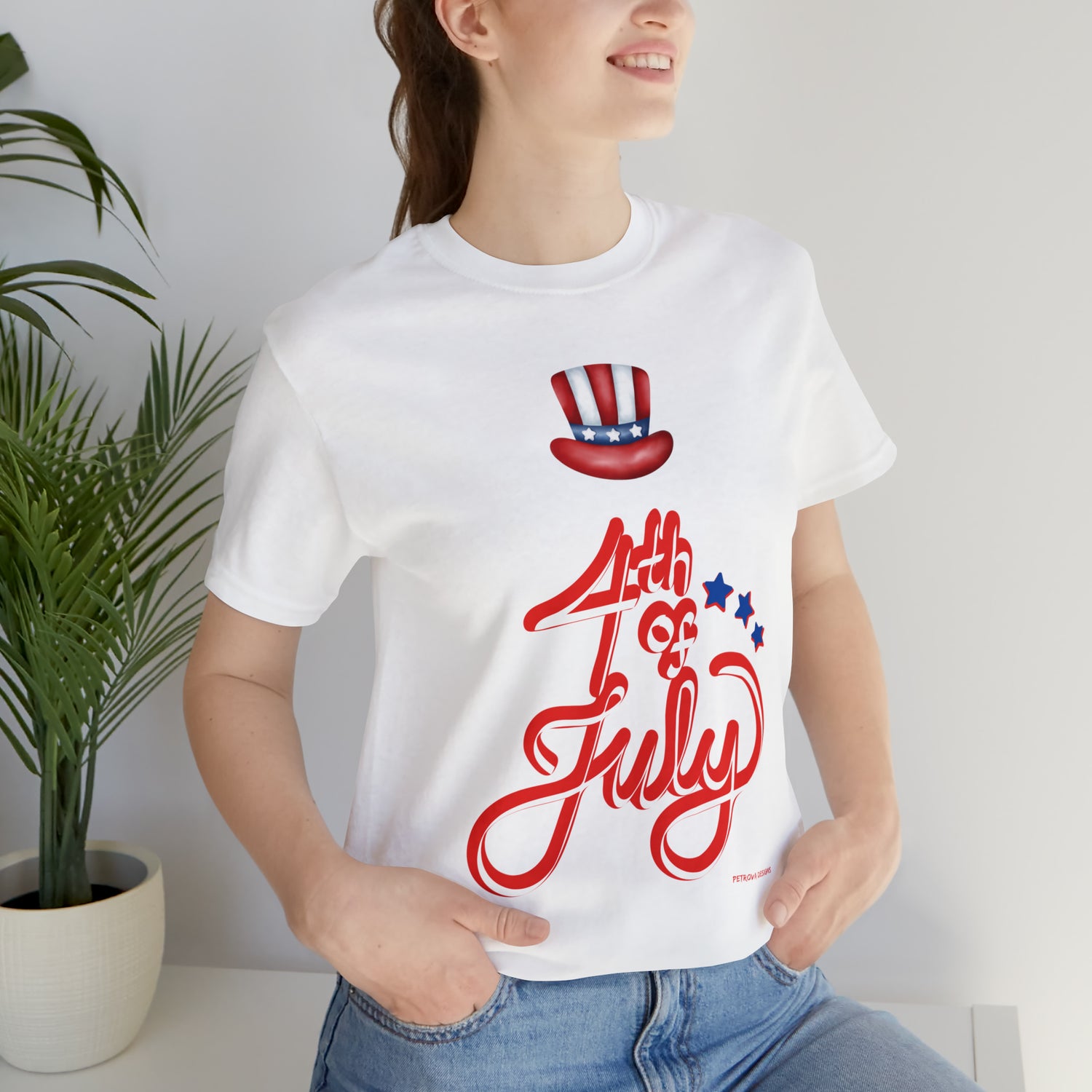 White T-Shirt Tshirt Design Gift for Friend and Family Short Sleeved Shirt 4th of July Independence Day Petrova Designs
