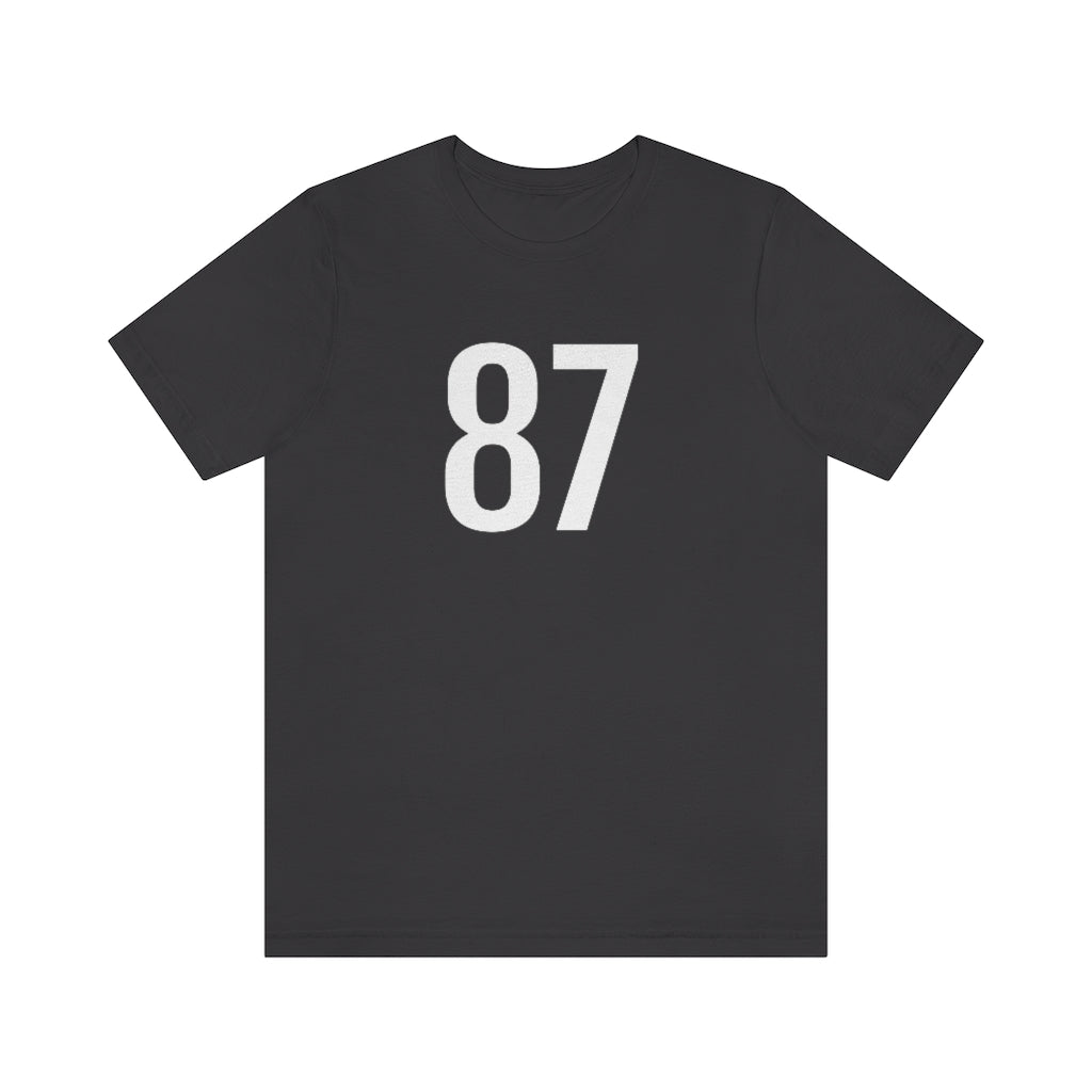 Dark Grey T-Shirt 87 Numbered T Shirt with Number On Them for Numerological Black Tshirt Outfit Petrova Designs