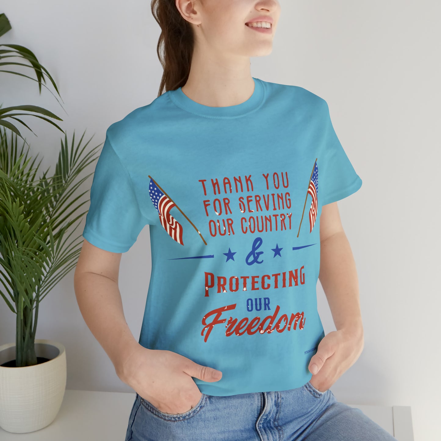 Turquoise T-Shirt Tshirt Design Gift for Friend and Family Short Sleeved Shirt Veterans Day Petrova Designs