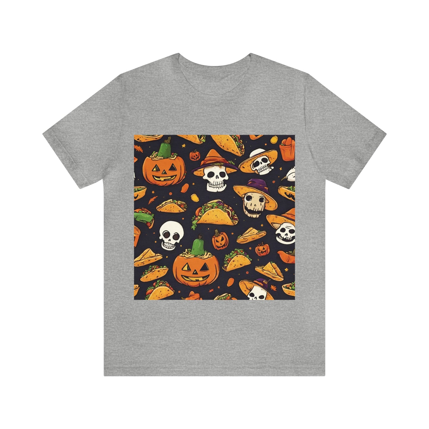 Tacos And Halloween T-Shirt | Halloween Gift Ideas Athletic Heather T-Shirt Petrova Designs