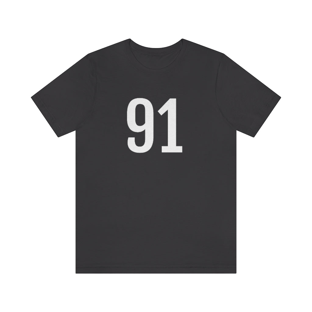 Dark Grey T-Shirt 91 Tee Shirt with Numbers On Them for Numbered T-Shirt Outfit Numerology Aesthetic Petrova Designs