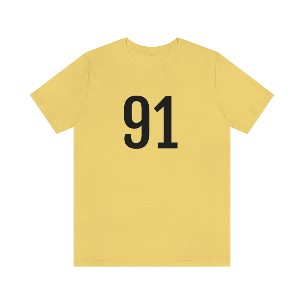 Yellow T-Shirt 91 Tee Shirt with Numbers On Them for Numbered T-Shirt Outfit Numerology Aesthetic Petrova Designs