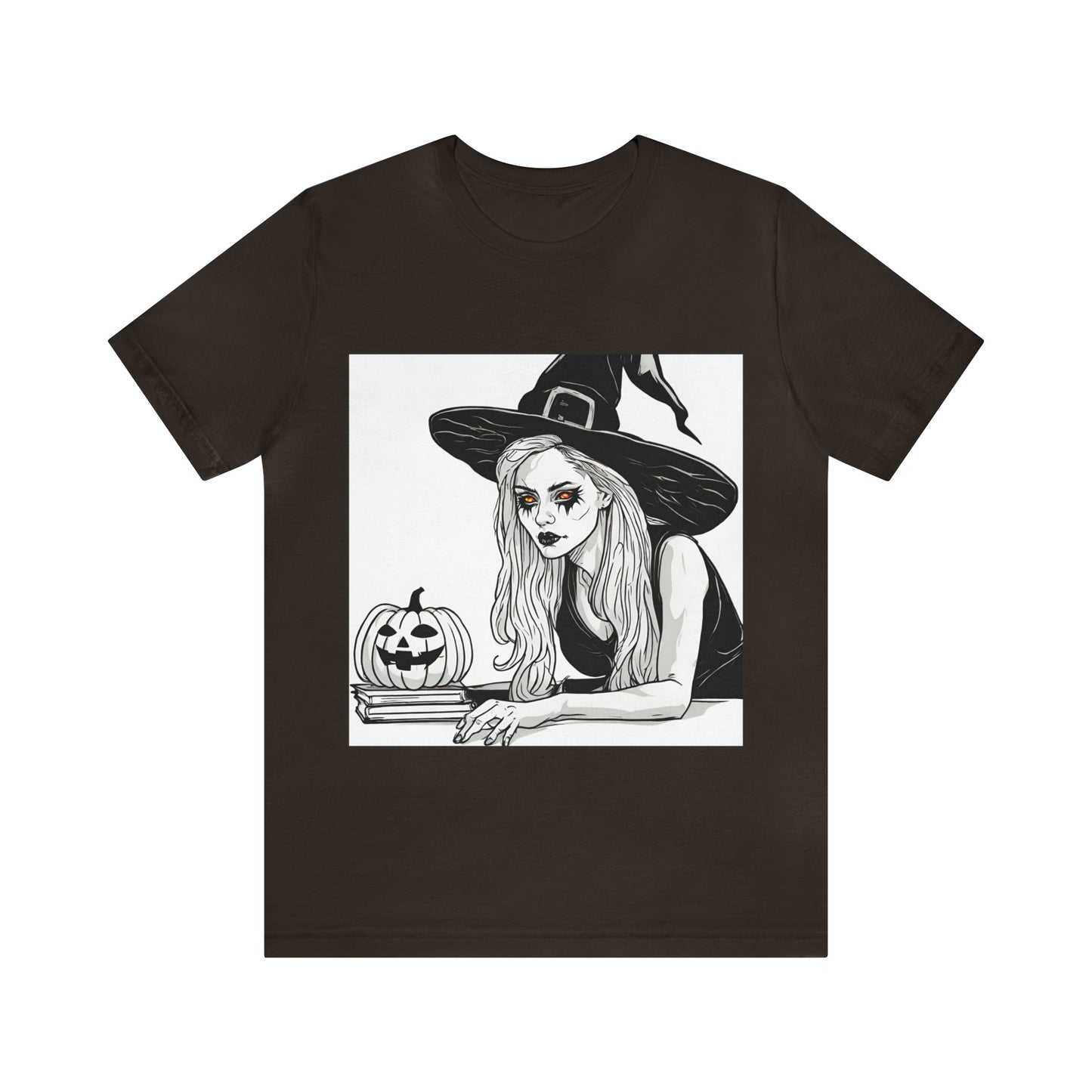 Halloween Witch And Pumpkin T-Shirt | Halloween Gift Ideas Brown T-Shirt Petrova Designs