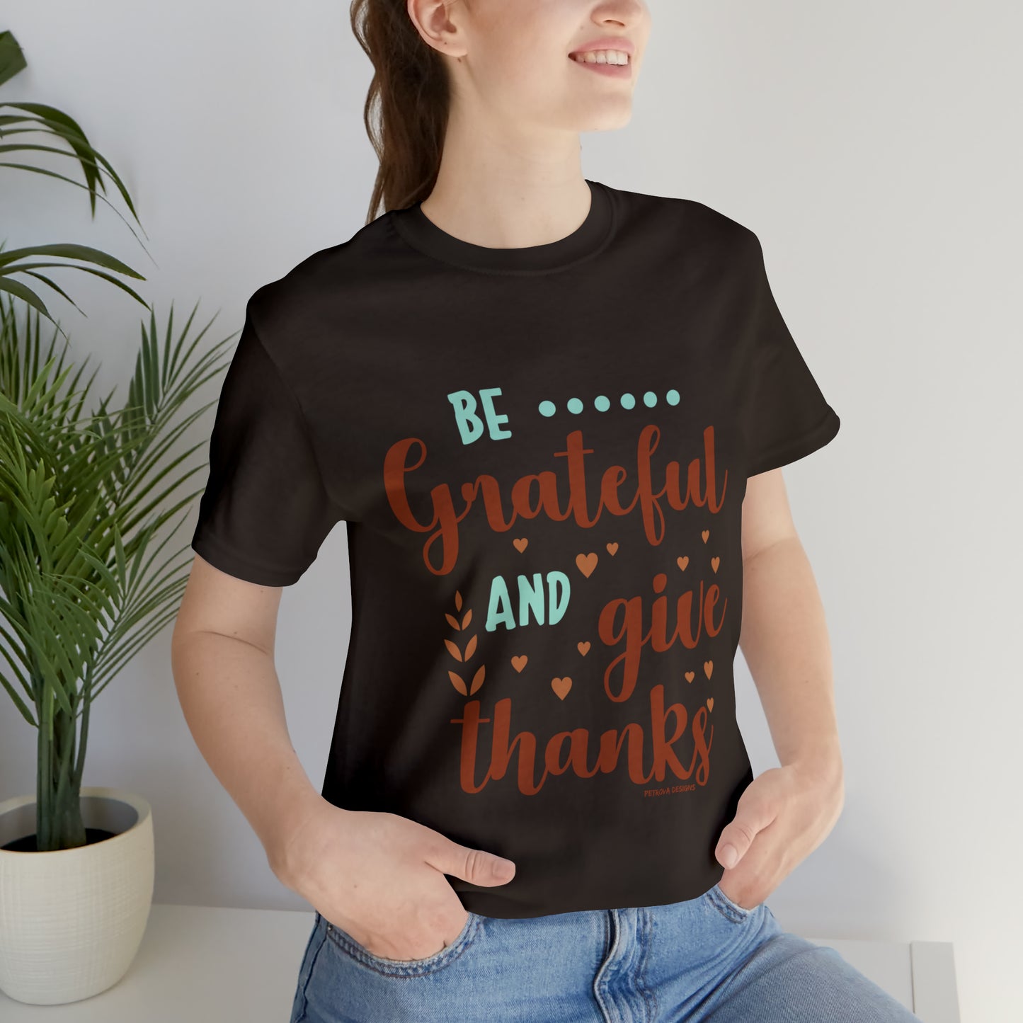 Thanksgiving Gratitude T-Shirt Brown T-Shirt Petrova Designs