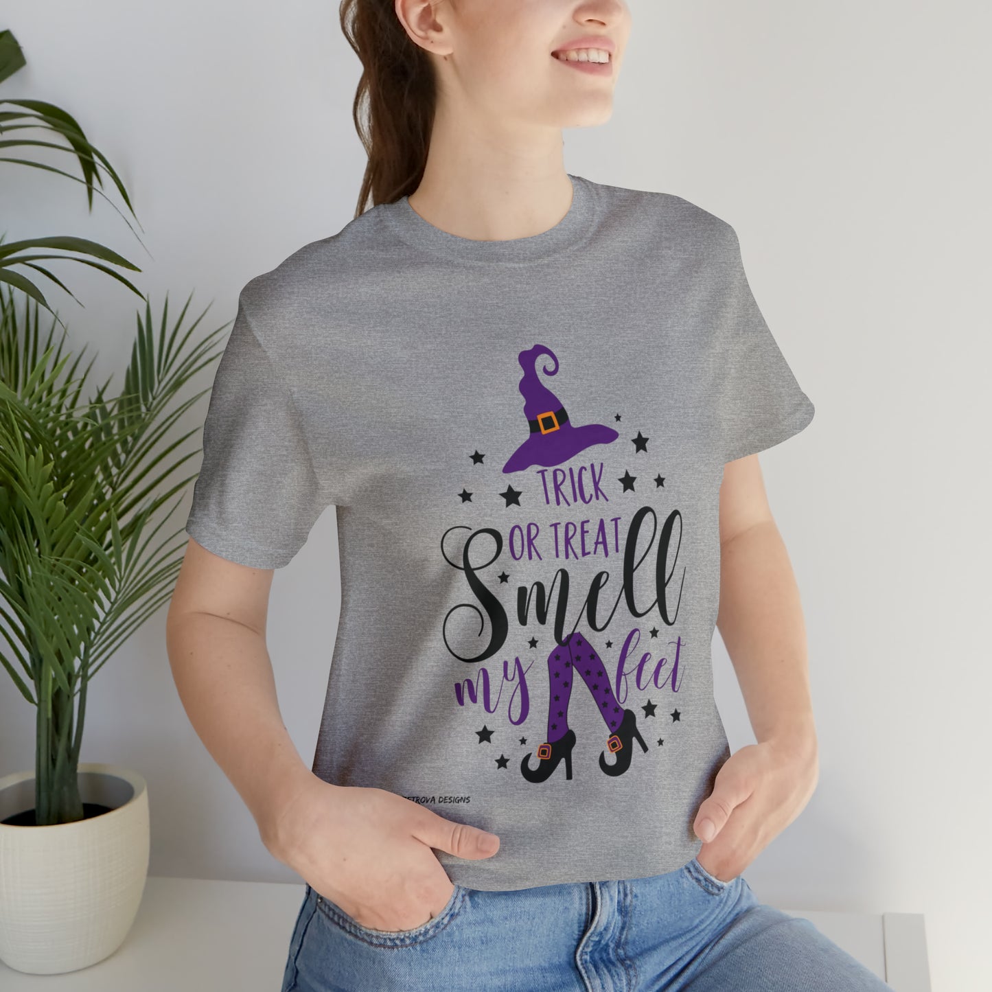 Halloween T-Shirt With Witch Hat Athletic Heather T-Shirt Petrova Designs