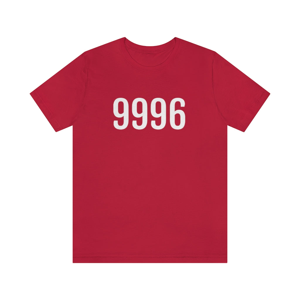 Red T-Shirt 9996 Tee Shirt with Numbers On Them for Numbered T-Shirt Outfit Numerology Aesthetic Petrova Designs