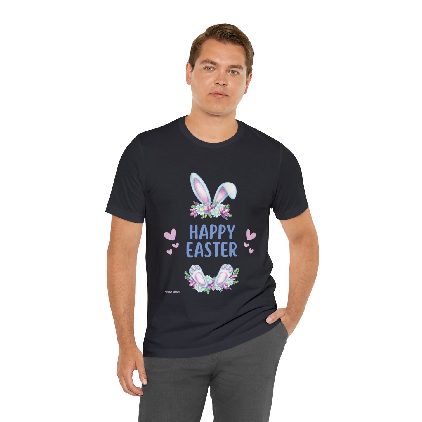 T-Shirt Easter Text Shirt for Men & Women Black Bella Canvas Shirts for Tshirt Outfit Aesthetic Bunny Ears Petrova Designs