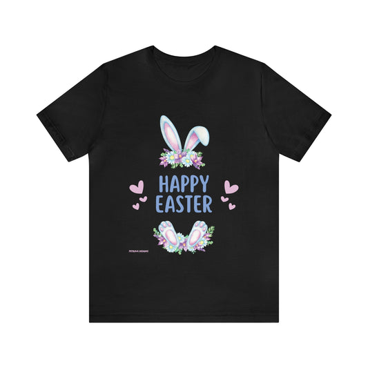 T-Shirt Easter Text Shirt for Men & Women Black Bella Canvas Shirts for Tshirt Outfit Aesthetic Bunny Ears Petrova Designs