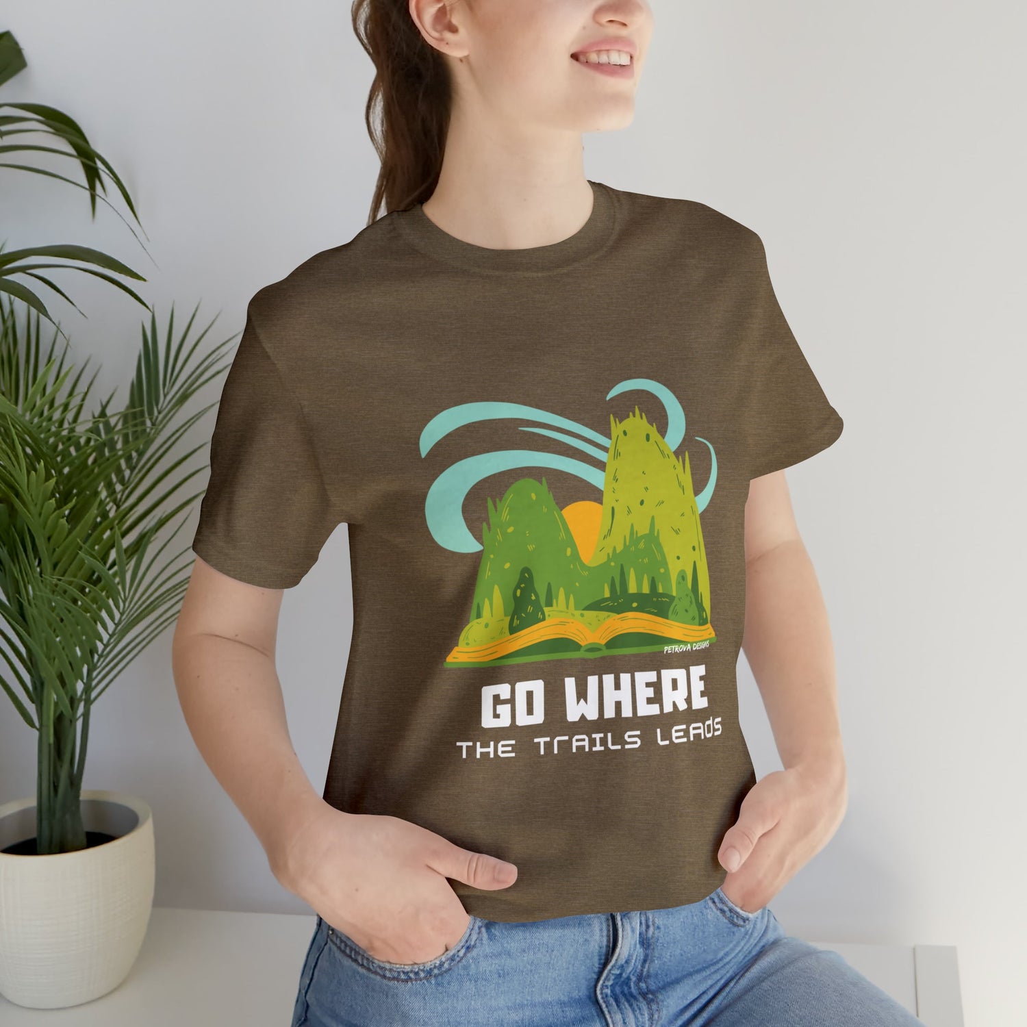 Heather Olive T-Shirt Graphic Tees for Men and Women Graphic Tee Shirts for Tshirt Outfits Hiker Nature Petrova Designs