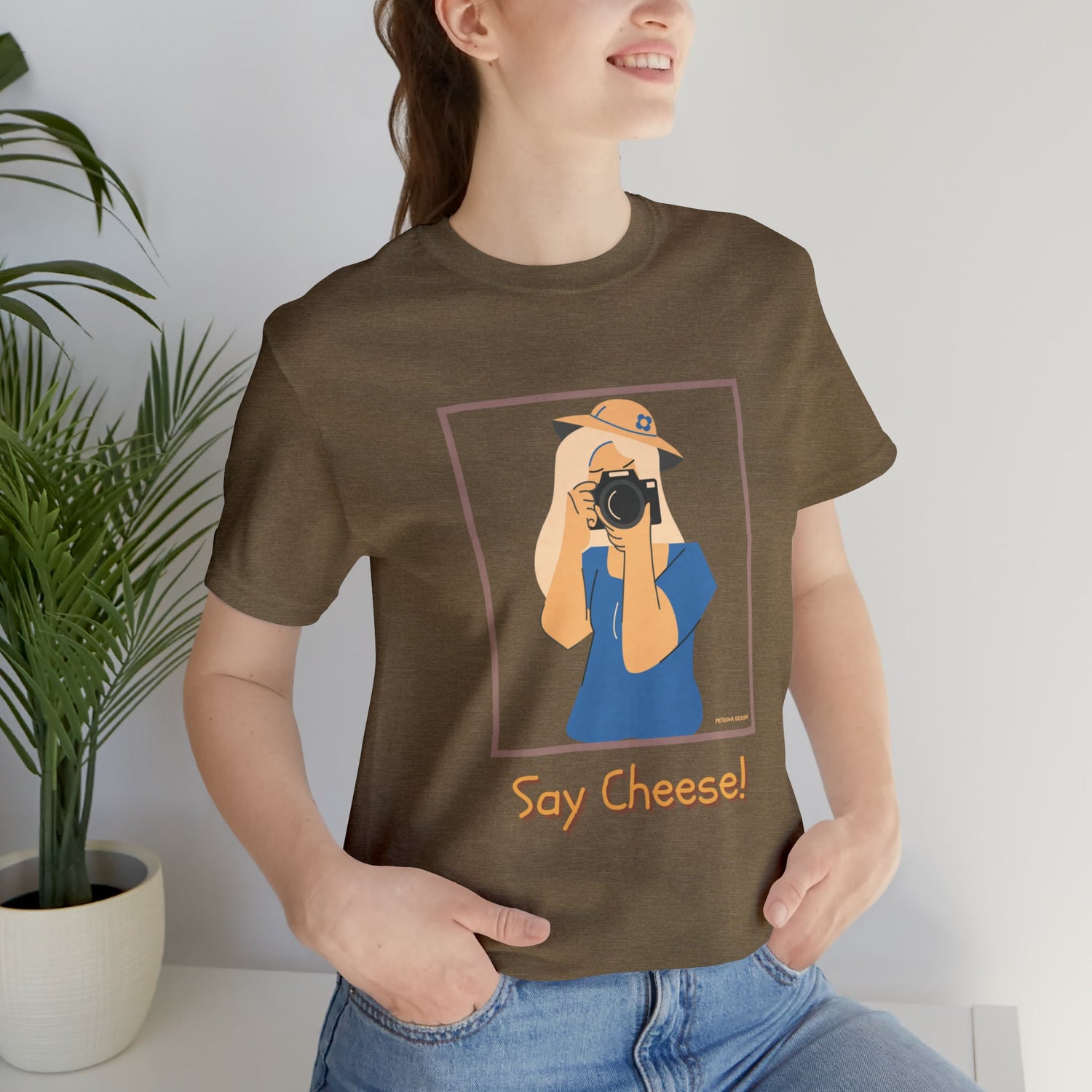 Heather Olive T-Shirt Graphic Tees for Men and Women Graphic Tee Shirts for Tshirt Outfits Say Cheese Petrova Designs