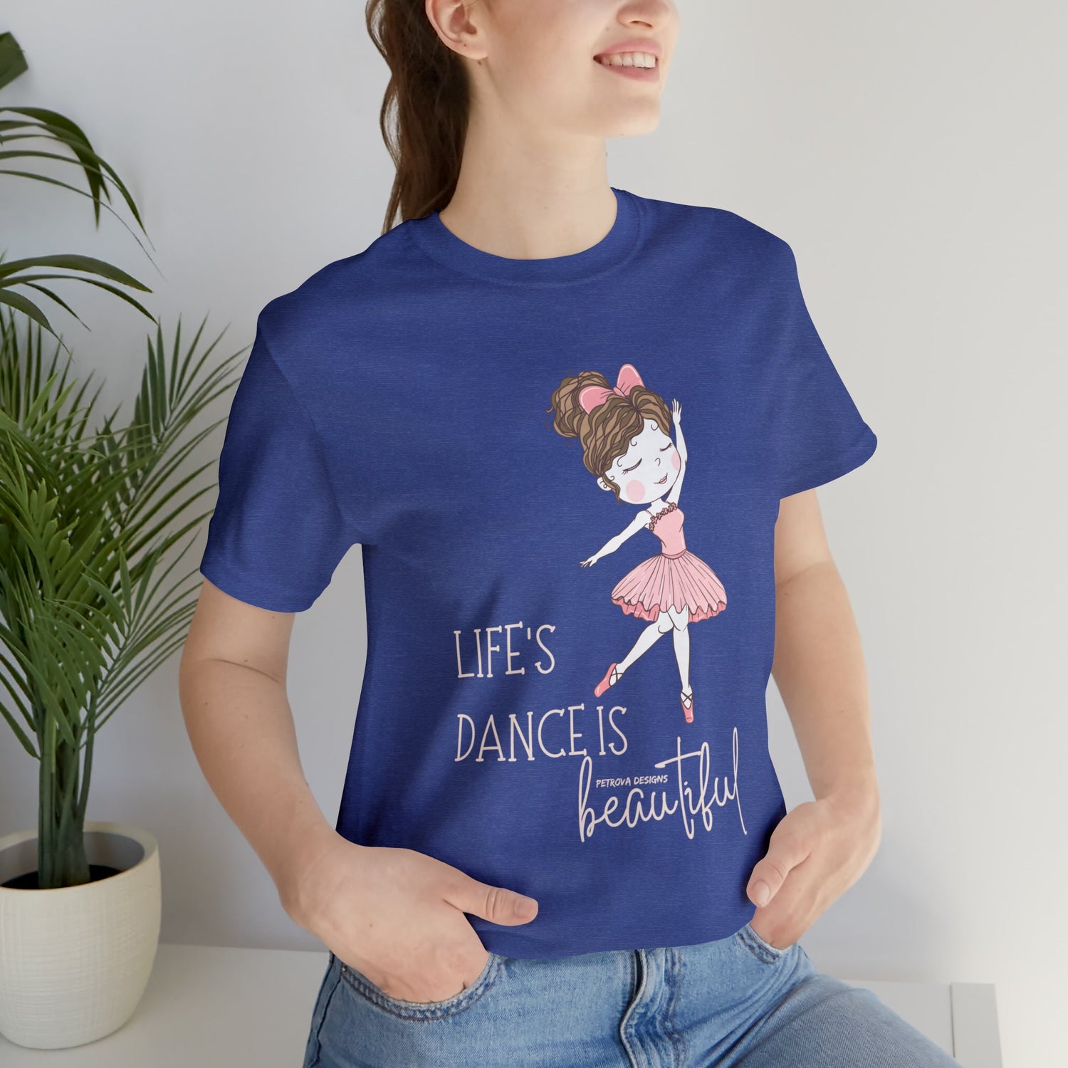 Heather True Royal T-Shirt Graphic Tees Men's and Women's Bella Canvas Shirts for Black Tshirt Outfit Ballerina Dancer Petrova Designs