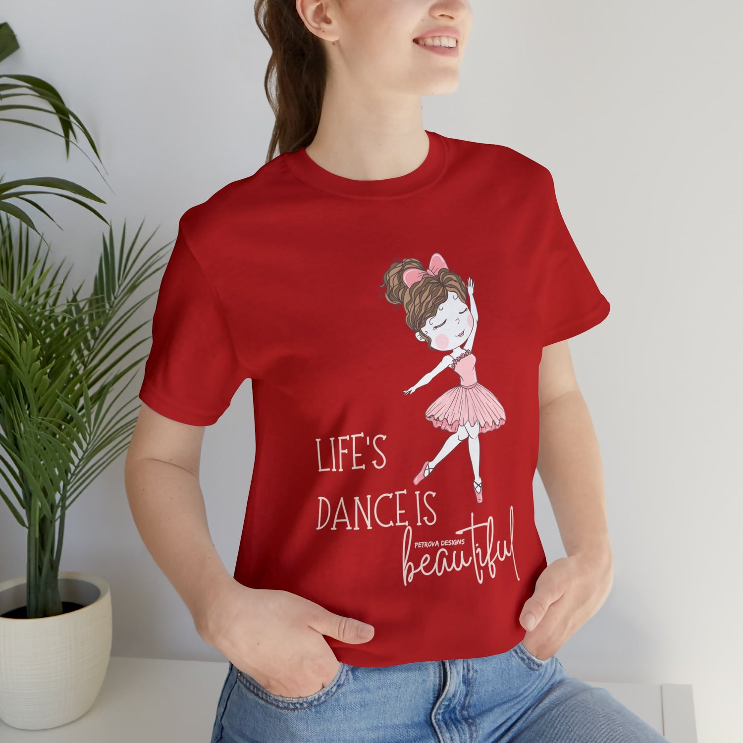 Red T-Shirt Graphic Tees Men's and Women's Bella Canvas Shirts for Black Tshirt Outfit Ballerina Dancer Petrova Designs