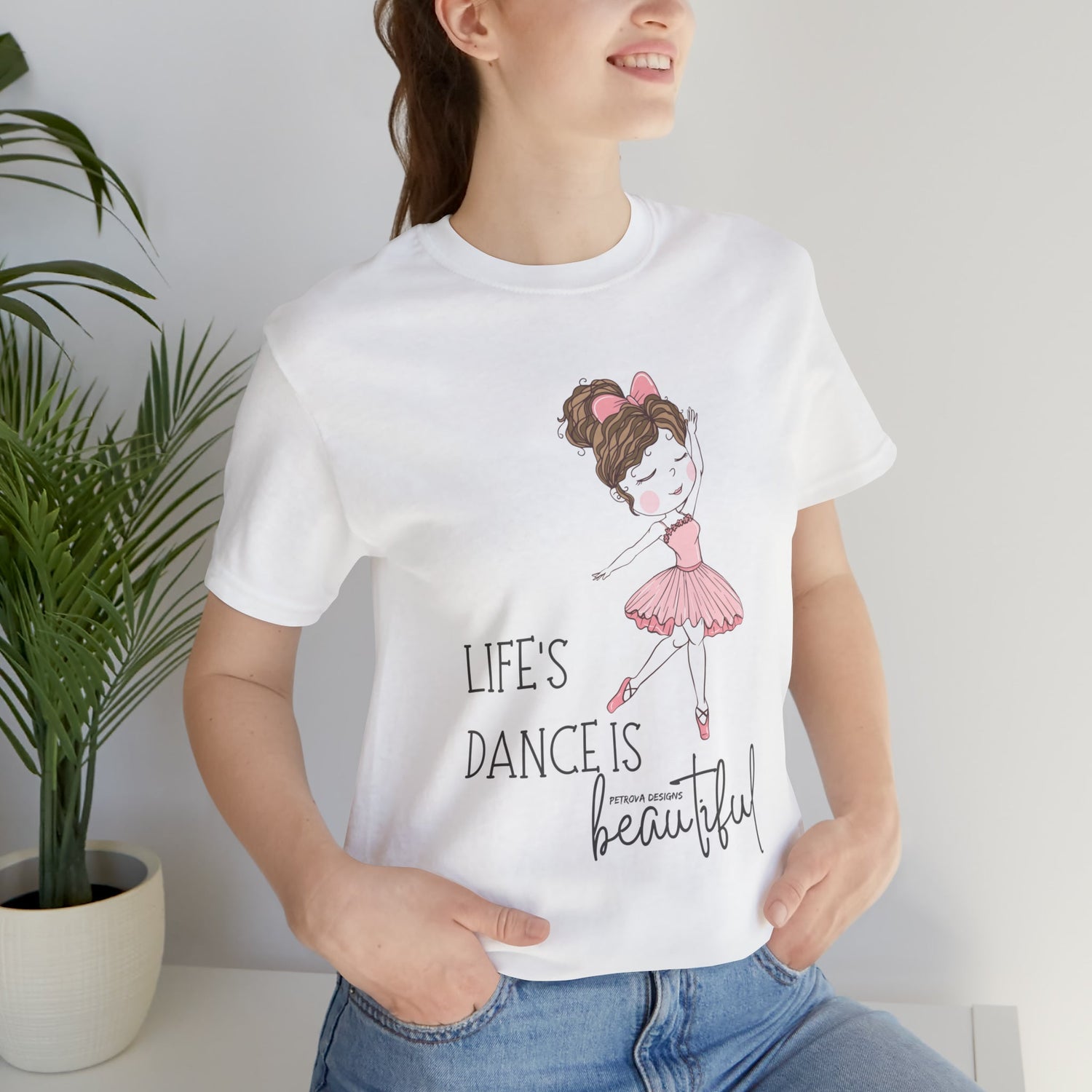 White T-Shirt Graphic Tees Men's and Women's Bella Canvas Shirts for Black Tshirt Outfit Ballerina Dancer Petrova Designs