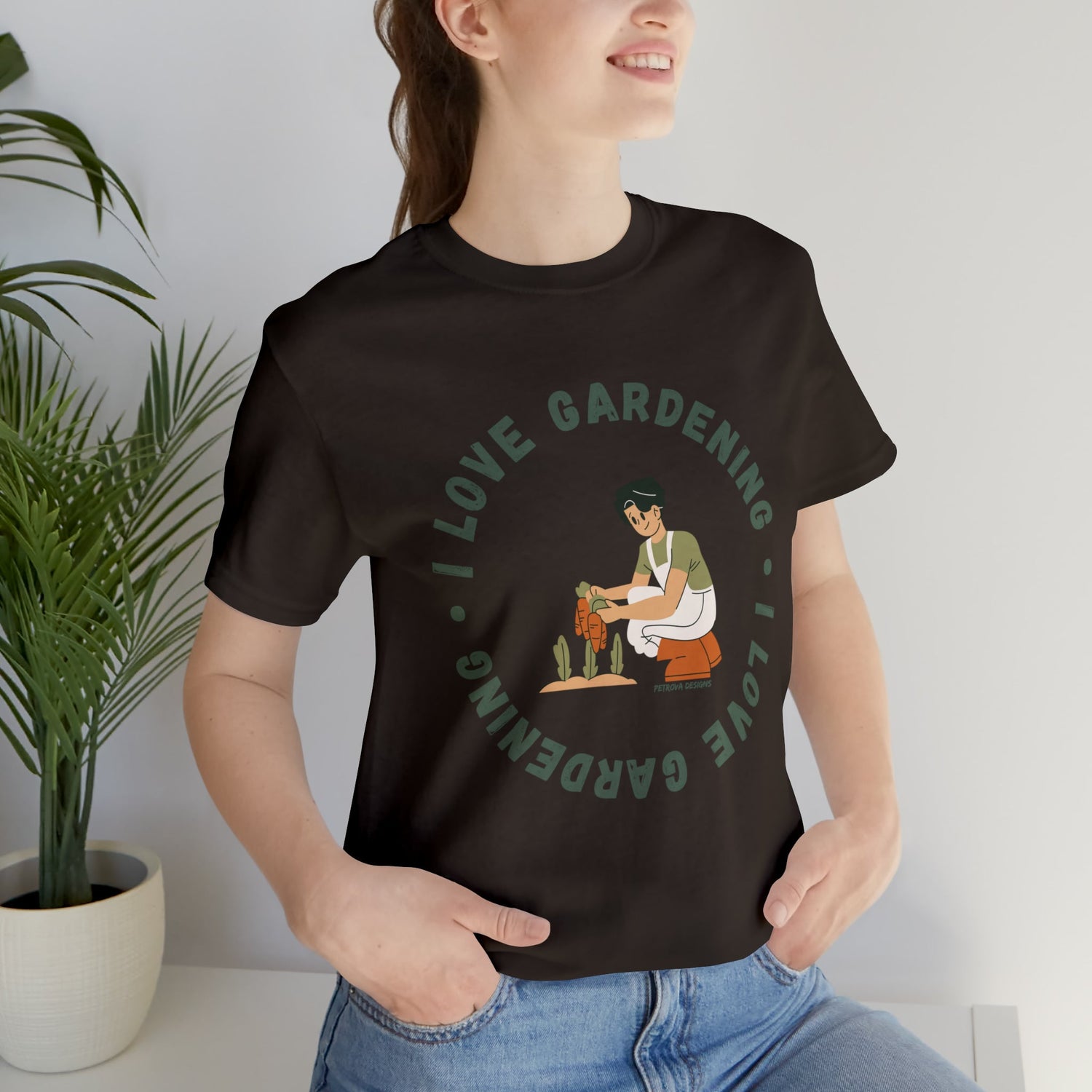 Brown T-Shirt Graphic Tees Men's and Women's Bella Canvas Shirts for Black Tshirt Outfit Garden Gardener Petrova Designs