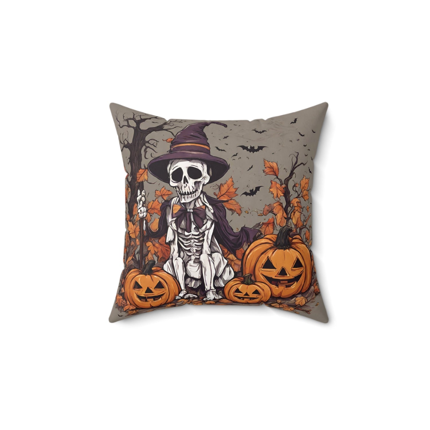 14" × 14" Home Decor Halloween Couch Pillow with Halloween Skeleton Accent for Throw Pillow Decor Petrova Designs