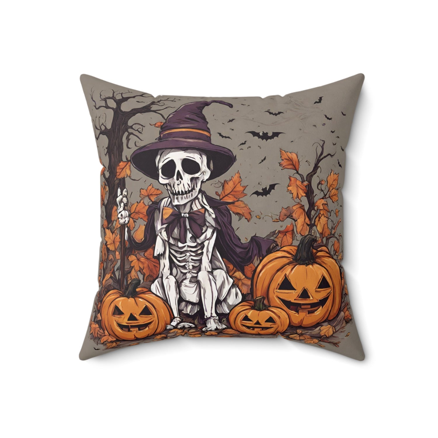 18" × 18" Home Decor Halloween Couch Pillow with Halloween Skeleton Accent for Throw Pillow Decor Petrova Designs