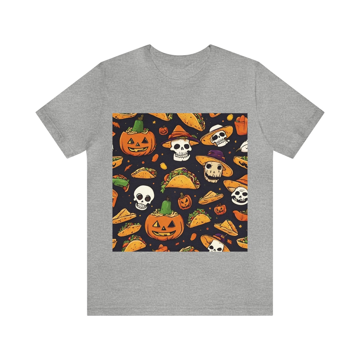 Athletic Heather T-Shirt Halloween T-Shirt Graphic Tee for Men Women Bella Canvas Shirt Halloween Cute Pumpkin Petrova Designs