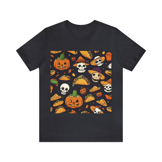 Dark Grey T-Shirt Halloween T-Shirt Graphic Tee for Men Women Bella Canvas Shirt Halloween Cute Pumpkin Petrova Designs