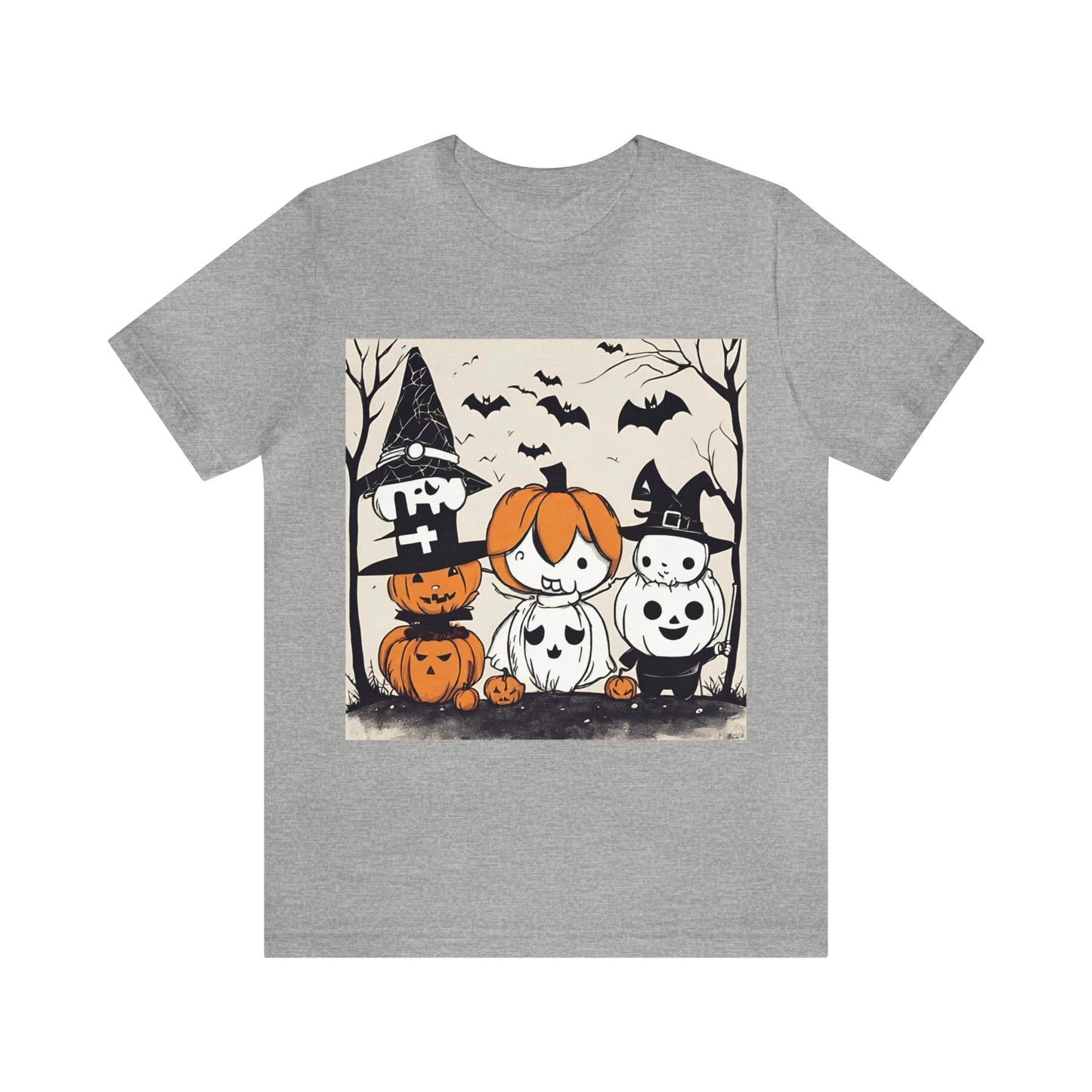 Athletic Heather T-Shirt Halloween T-Shirt Graphic Tee for Men Women Bella Canvas Shirt Halloween Pimpkin Petrova Designs