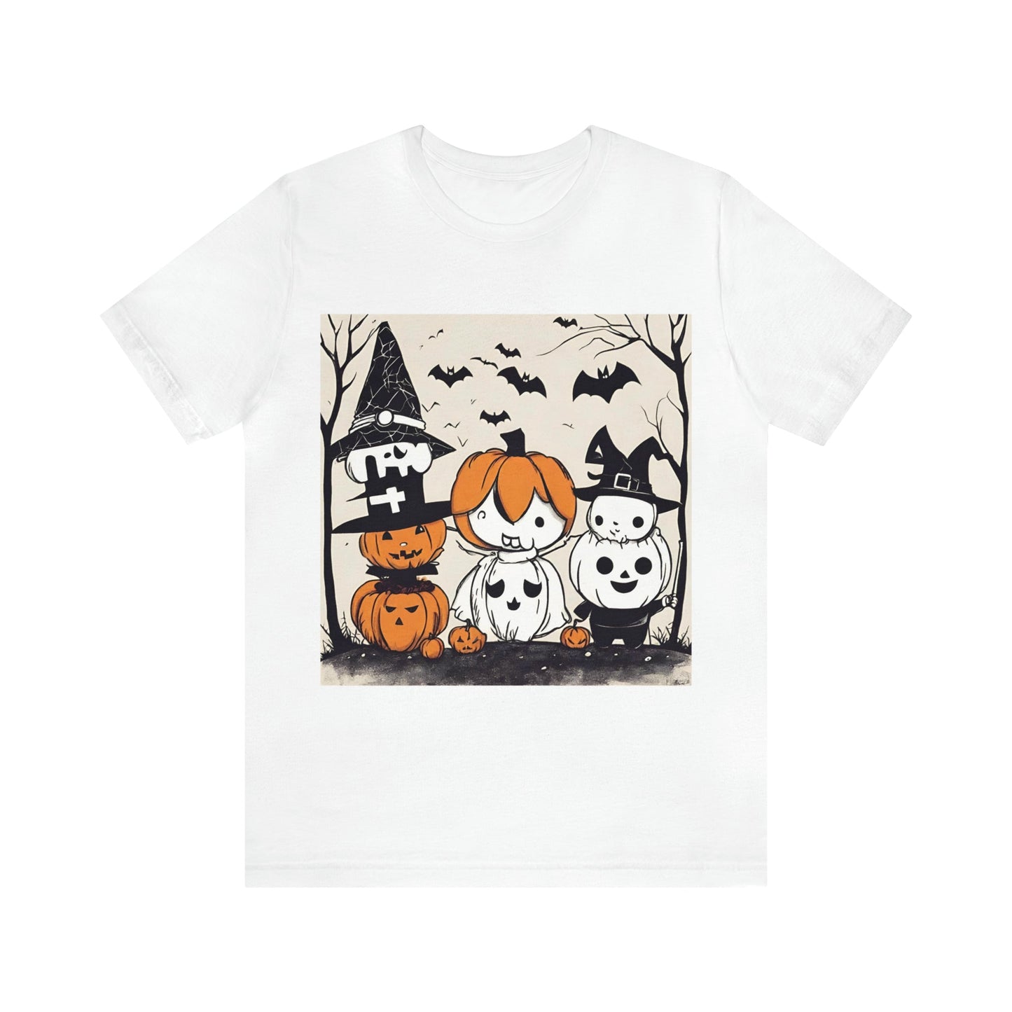 White T-Shirt Halloween T-Shirt Graphic Tee for Men Women Bella Canvas Shirt Halloween Pimpkin Petrova Designs