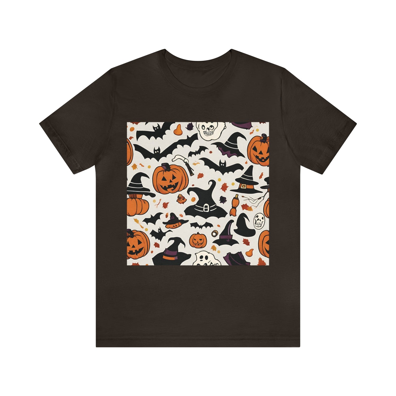 Brown T-Shirt Halloween T-Shirt Graphic Tee for Men Women Bella Canvas Shirt Halloween Pumpkin Petrova Designs