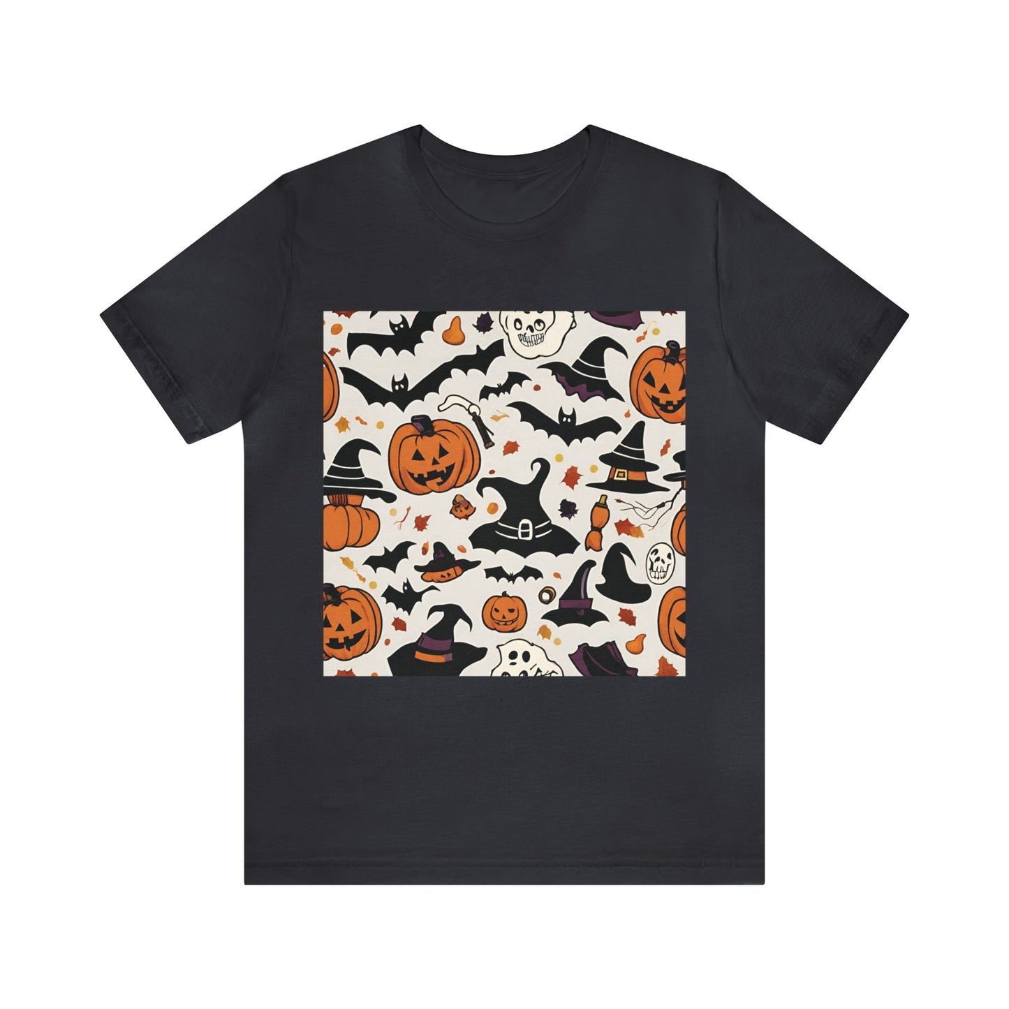 Dark Grey T-Shirt Halloween T-Shirt Graphic Tee for Men Women Bella Canvas Shirt Halloween Pumpkin Petrova Designs