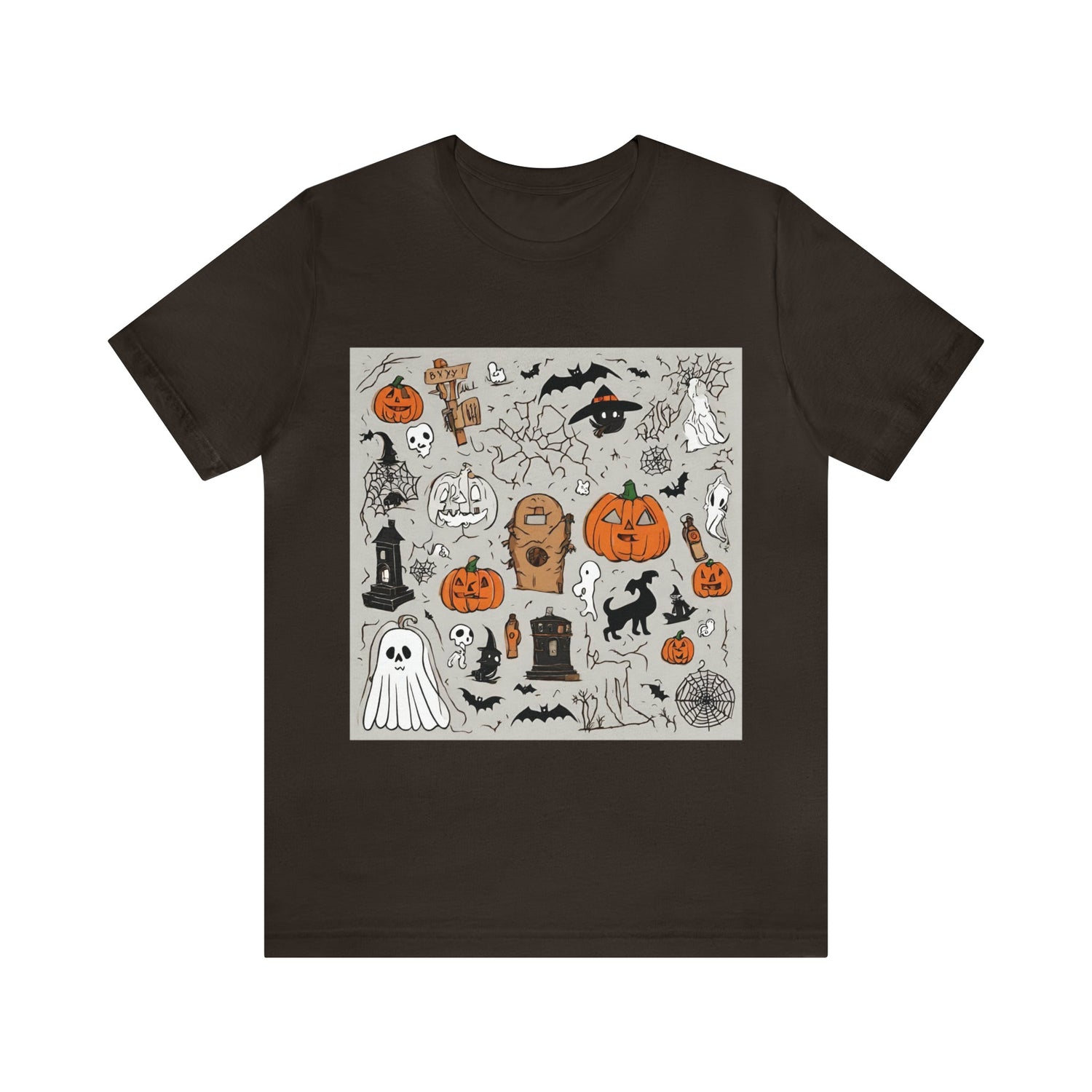 Brown T-Shirt Halloween T-Shirt Graphic Tee for Men Women Bella Canvas Shirt Halloween Spooky Petrova Designs