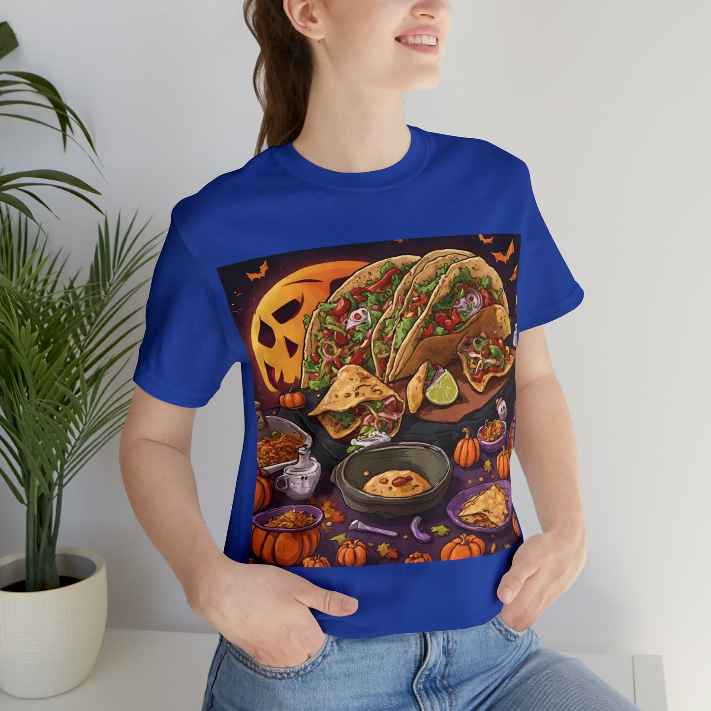 True Royal T-Shirt Halloween T-Shirt Graphic Tee for Men Women Bella Canvas Shirt Halloween Tacos Petrova Designs