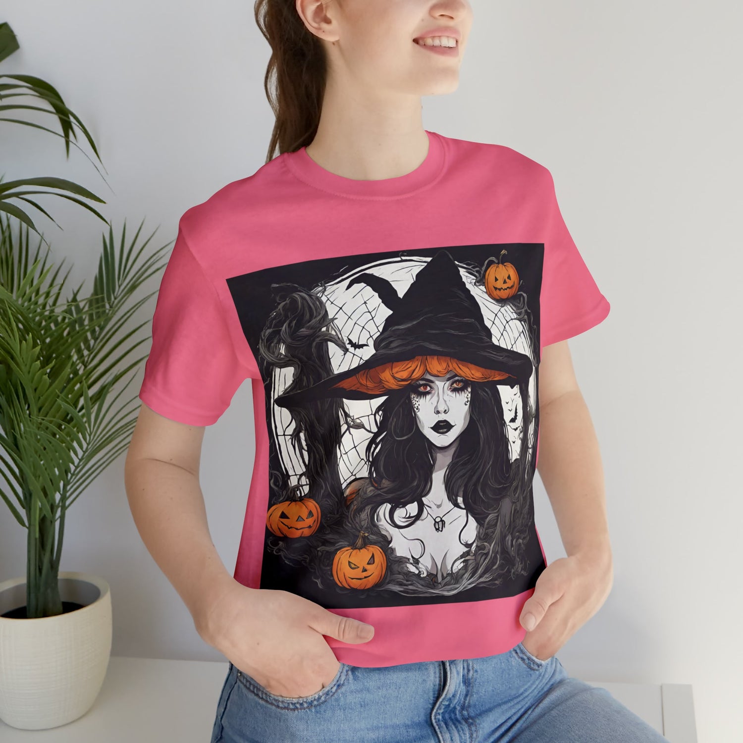 T-Shirt Halloween T-Shirt Graphic Tee for Men Women Bella Canvas Shirt Halloween White Pink Petrova Designs