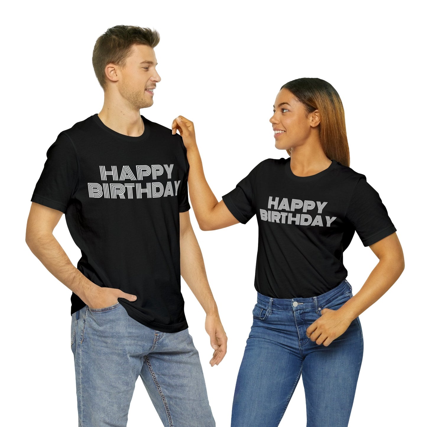 T-Shirt Happy Birthday Text Shirt for Men & Women Black Bella Canvas Shirts for Tshirt Outfit Aesthetic Petrova Designs