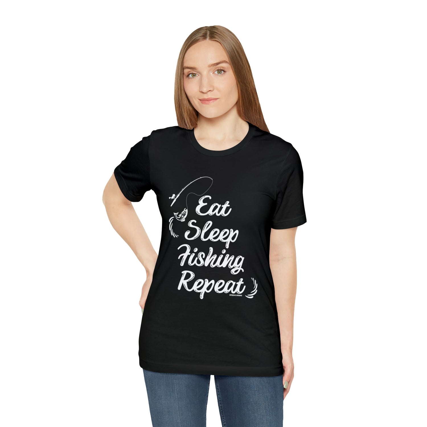 T-Shirt Text Shirt for Men & Women Black Bella Canvas Shirts for Tshirt Outfit Aesthetic Fishing Repeat Petrova Designs