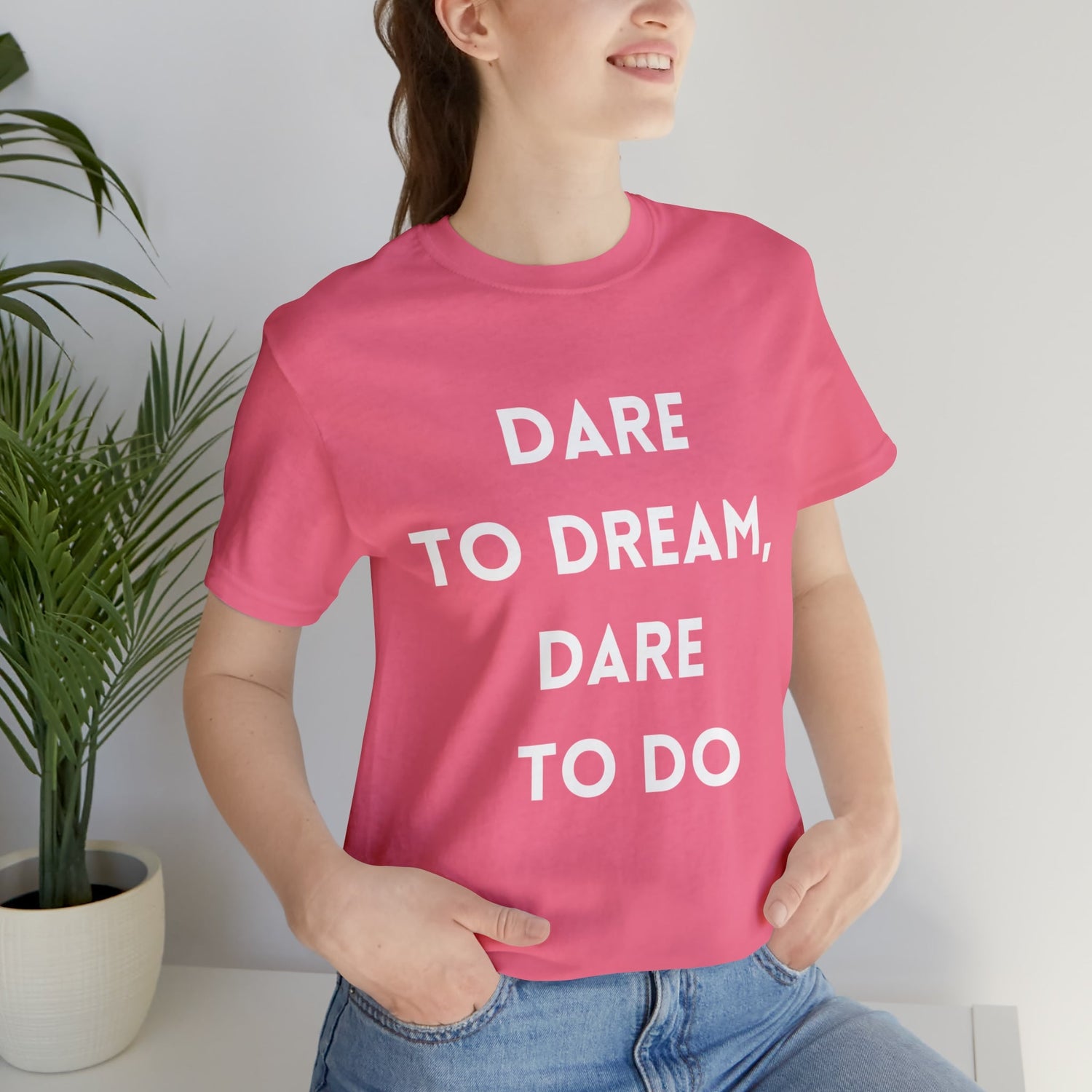 Charity Pink T-Shirt Text Shirt for Men & Women Black Bella Canvas Shirts for Tshirt Outfit Aesthetic Inspiring Motivational Dare to Dream Petrova Designs