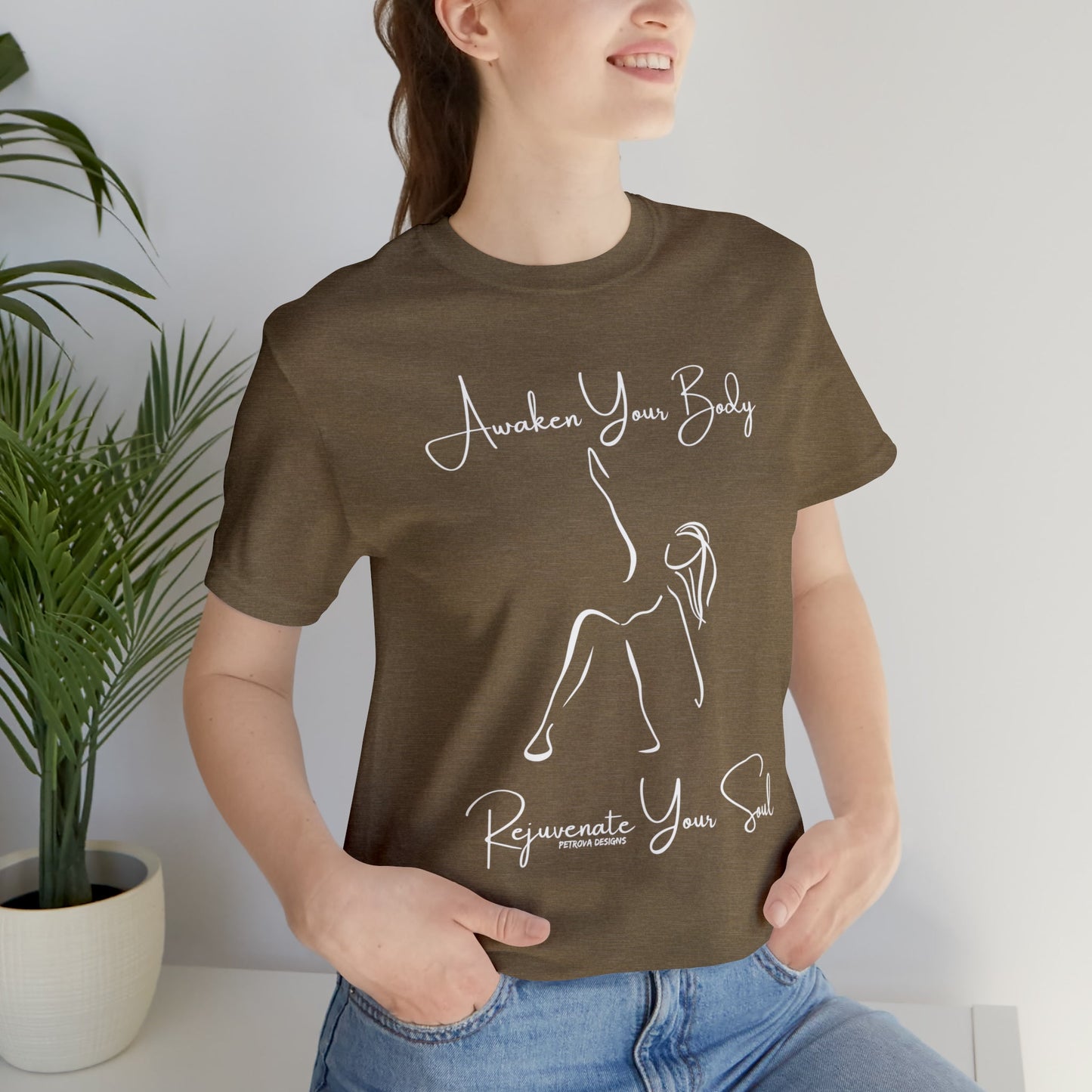 Heather Olive T-Shirt Text Shirt for Men & Women Black Bella Canvas Shirts for Tshirt Outfit Aesthetic Yoga Petrova Designs