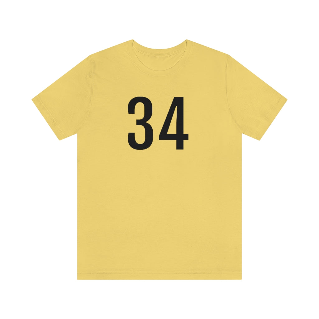 T-Shirt with Number 34 On | Numbered Tee Yellow T-Shirt Petrova Designs