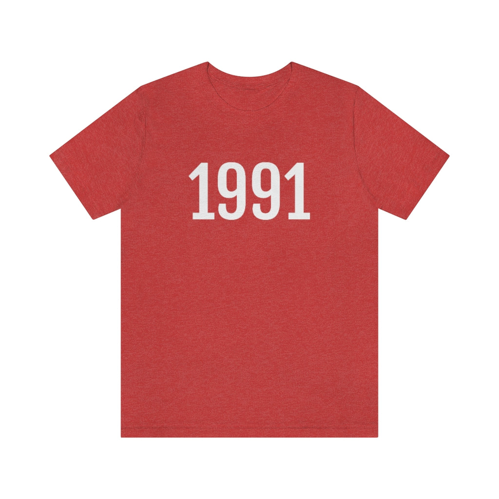 T-Shirt with Number 1991 On | Numbered Tee Heather Red T-Shirt Petrova Designs
