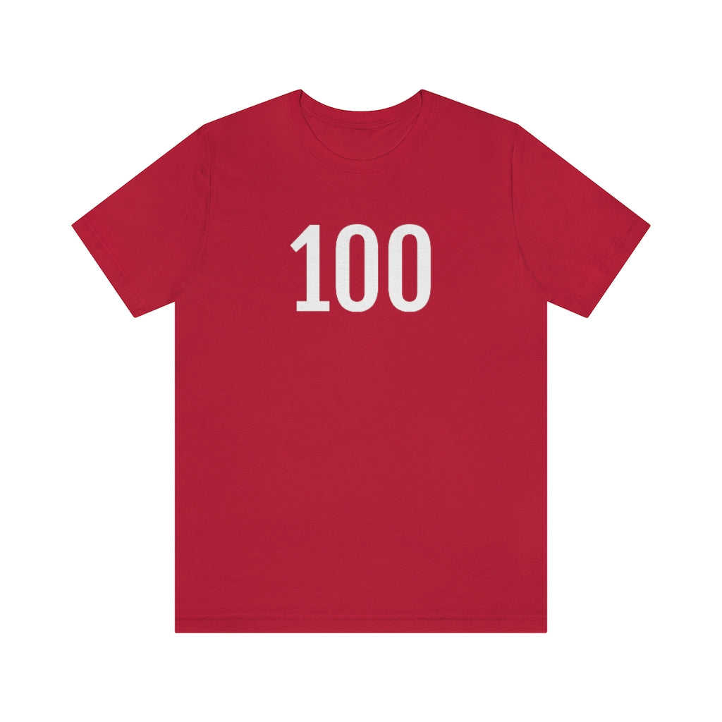 T-Shirt with Number 100 On | Numbered Tee Red T-Shirt Petrova Designs