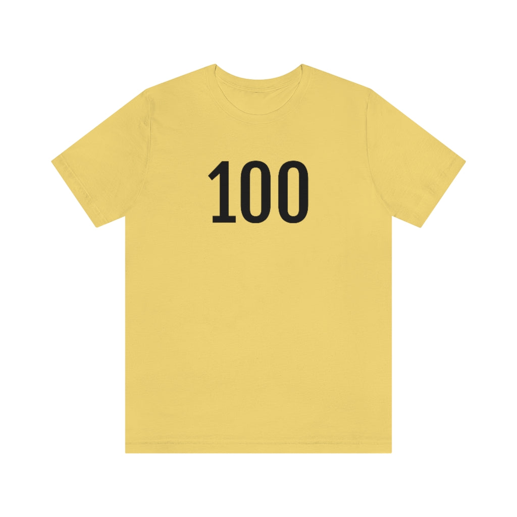 T-Shirt with Number 100 On | Numbered Tee Yellow T-Shirt Petrova Designs